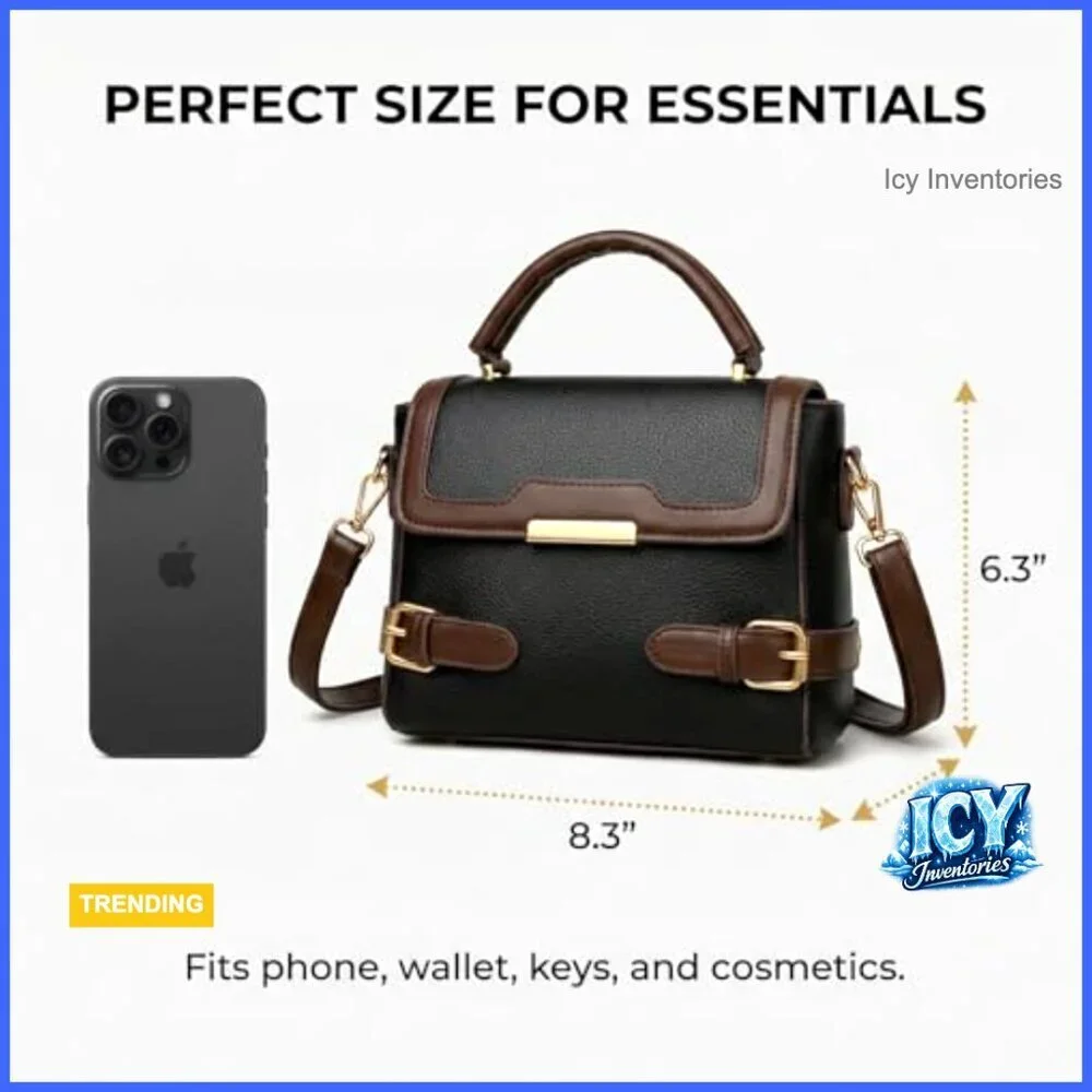 Faux Leather Satchel Handbag with Adjustable Crossbody Strap and Top Handle
